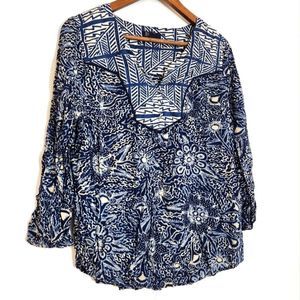 Lucky Brand Long Sleeve Peasant Floral Tunic Top Size Medium